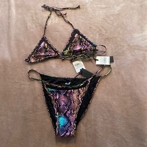 Kendall & Kylie Women's Mesh Trim Tie Dye Snake Triangle Bikini Set Size XL